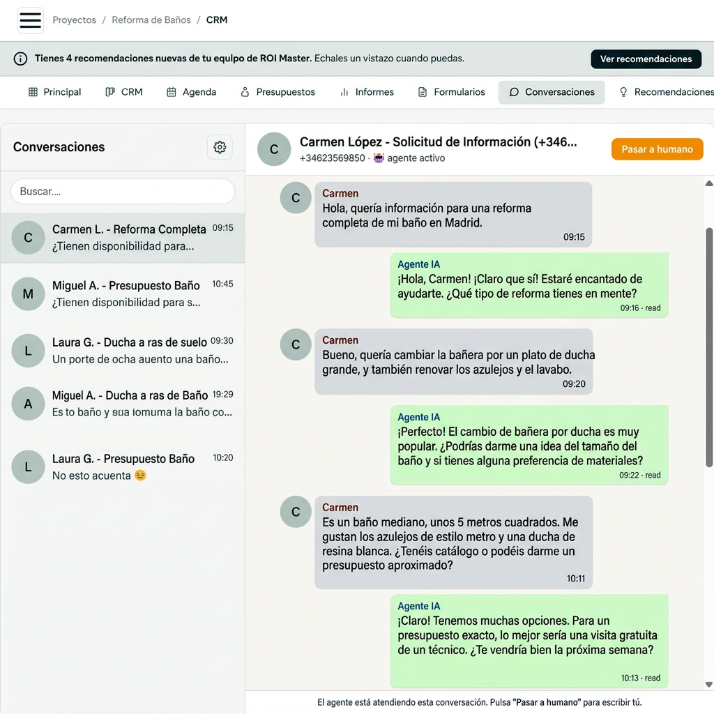 Vista Conversaciones (agente de IA) del programa de clientes
