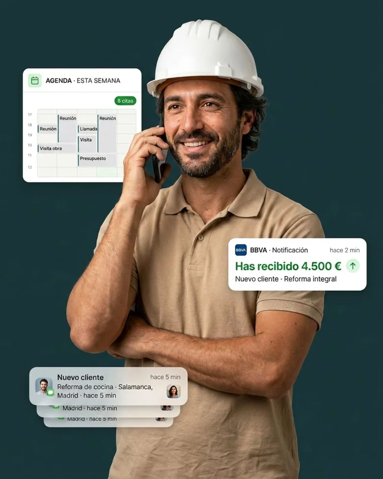 Profesional de reformas recibiendo clientes nuevos y cobros